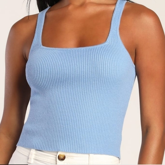NWOT Lulus XS blue square tank top with tie back - Picture 1 of 5